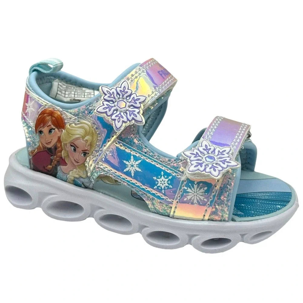Disney Frozen Anna &‎ Elsa Toddler Girl's Light-up Sandals Size 7 Silver/Aqua